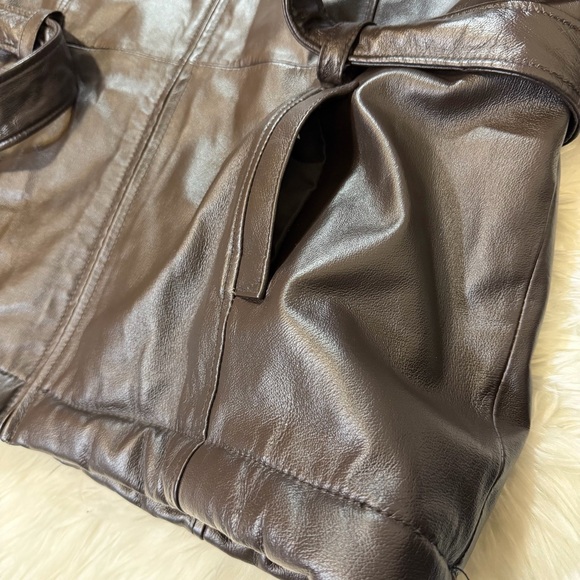 Pelle Thick Leather Jacket Faux Fur Belted with Hood Full Zip Women’s XL Brown - Picture 4 of 16